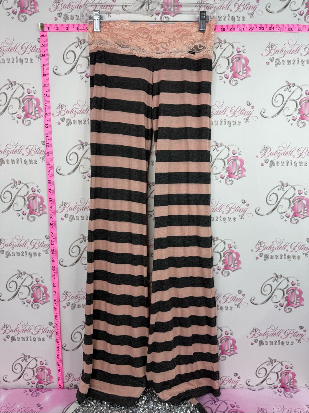Beach Bunny pants vintage y2k grey Black & Dusty Rose Striped Wide Leg Pants